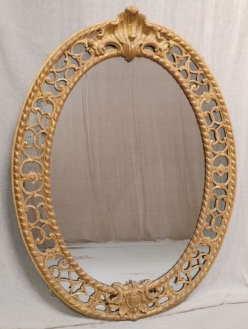 SUPERB GEORGE III CHIPPENDALE LARGE GILT OVAL BORDER GLASS MIRROR C177080