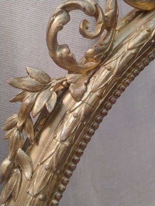 LARGE ANTIQUE GILT OVAL WALL MIRROR C1880 - ADDITIONAL PHOTO 3