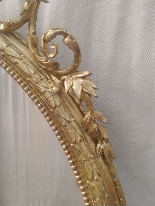 LARGE ANTIQUE GILT OVAL WALL MIRROR C1880 - ADDITIONAL PHOTO 4