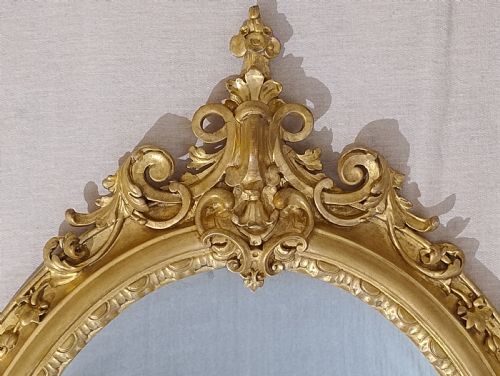 LARGE ANTIQUE GILT OVAL WALL MIRROR C1870 - ADDITIONAL PHOTO 2