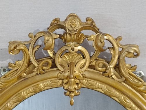 LARGE ANTIQUE GILT OVAL WALL MIRROR C1870 - ADDITIONAL PHOTO 3