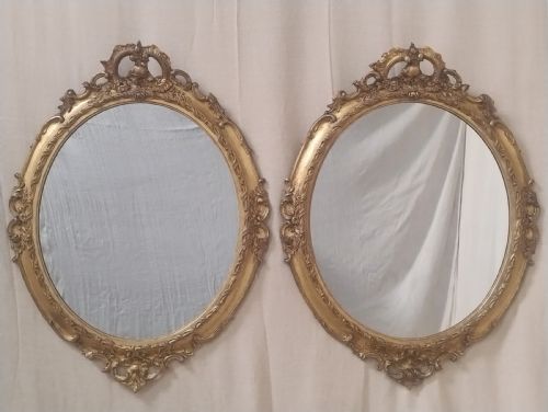 PAIR OF ANTIQUE GILT OVAL WALL MIRRORS C1880