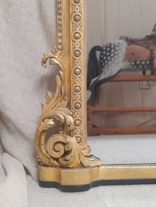 LARGE ANTIQUE GILT OVERMANTLE WALL MIRROR C 1860 - ADDITIONAL PHOTO 3
