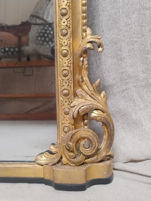 LARGE ANTIQUE GILT OVERMANTLE WALL MIRROR C 1860 - ADDITIONAL PHOTO 5