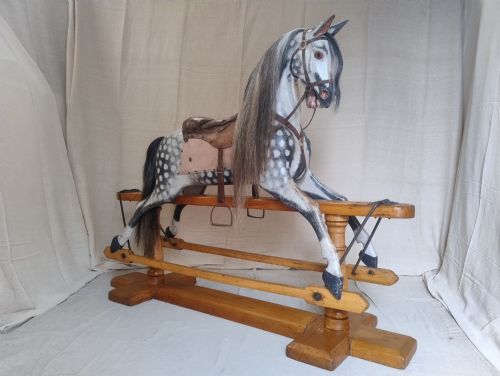 VERY LARGE ANTIQUE ROCKING HORSE FHAYRES C1890