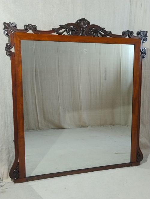 LARGE ANTIQUE MAHOGANY OVERMANTLE MIRROR C1860
