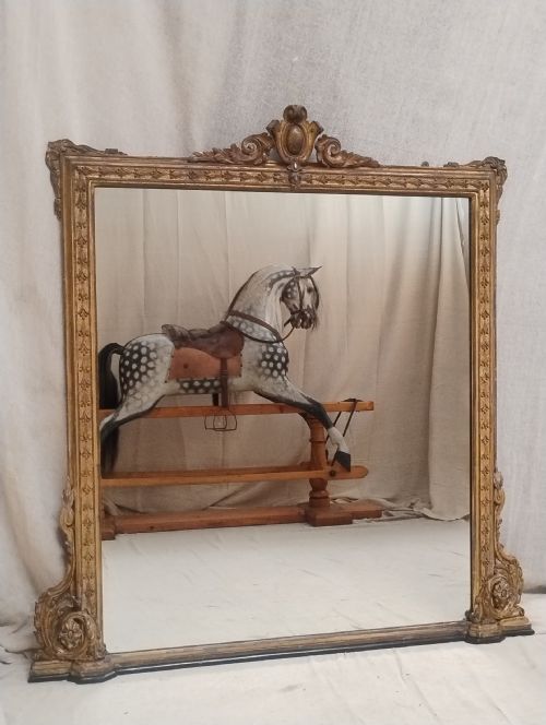LARGE ANTIQUE GILT OVERMANTLE MIRROR C1880