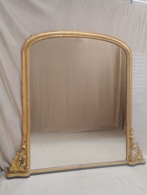 Large Antique Gilt Overmantle Mirror 161cm Tall