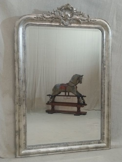 Large Antique French Silver Gilt Wall Mirror C1880