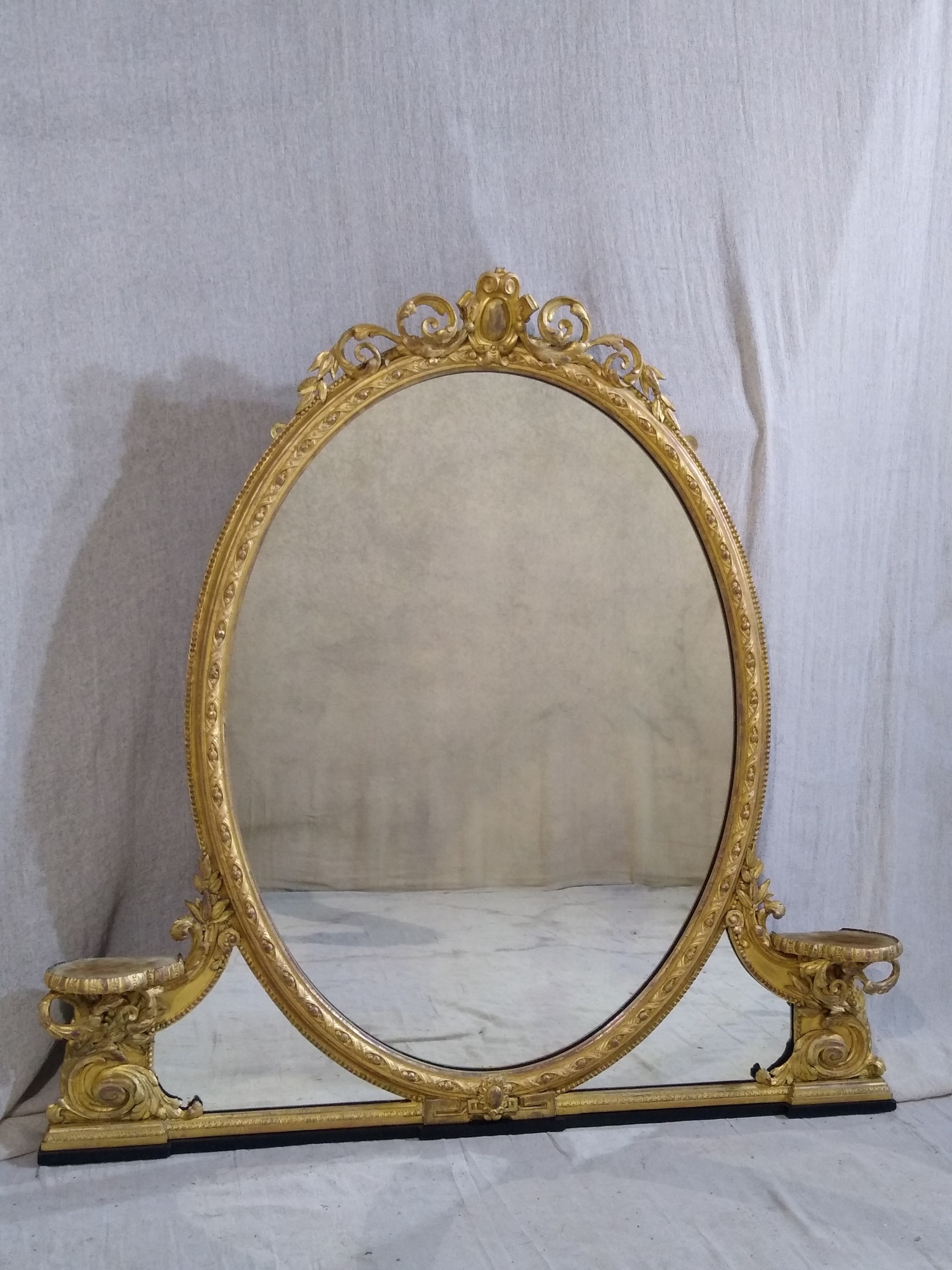 Large Antique Gilt Overmantle Wall Mirror c 1876