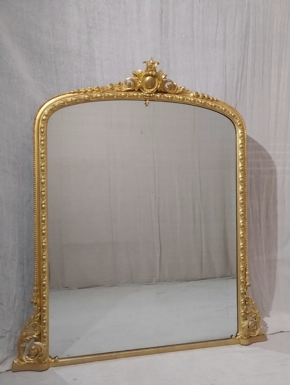 Large Antique Gilt Overmantle Wall Mirror c 1870