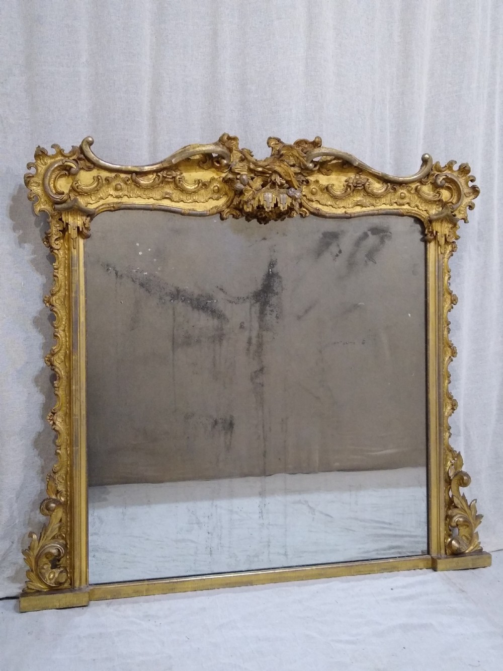 Large Antique Gilt Overmantle Wall Mirror c1860