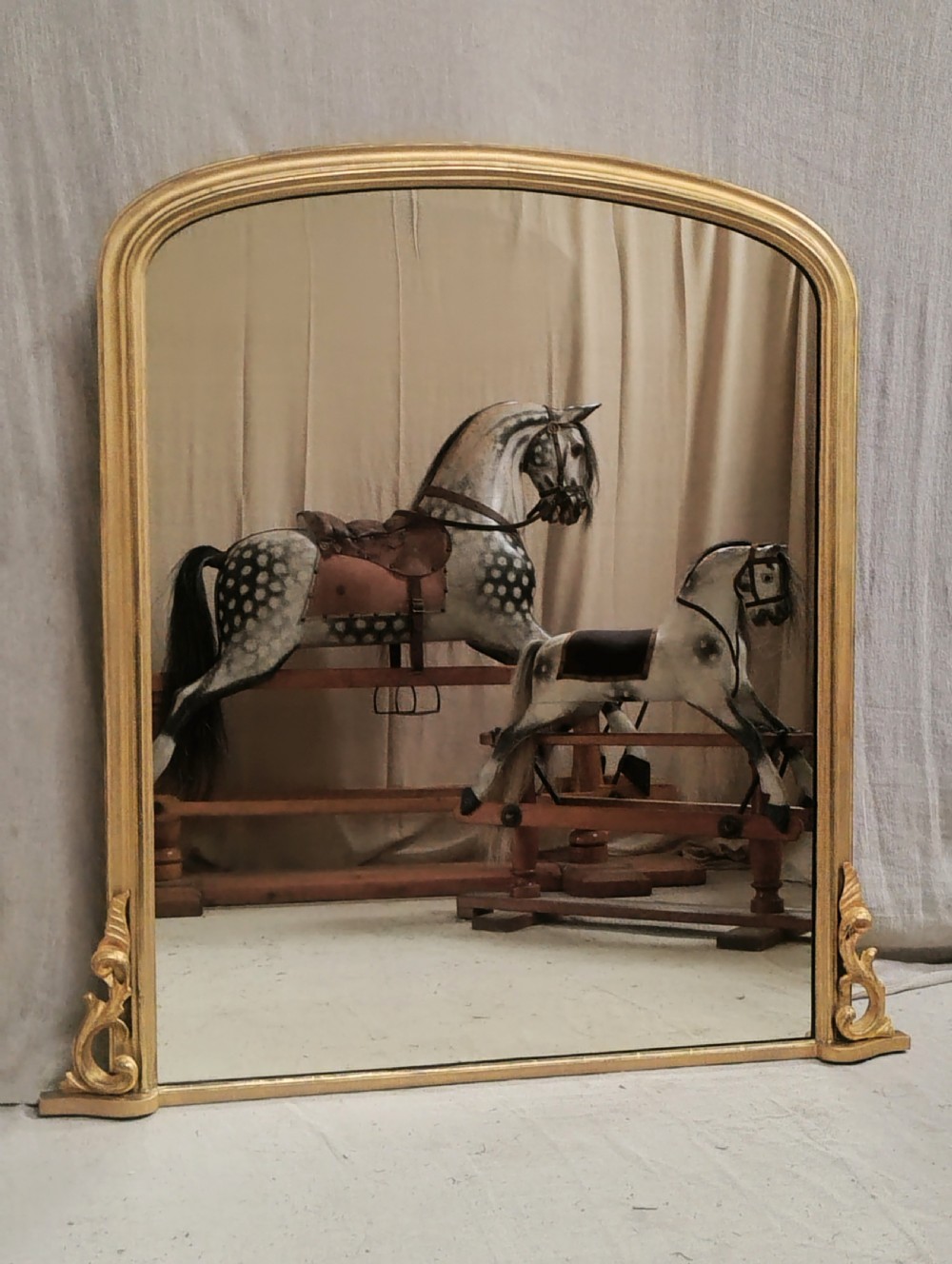 Large Antique Gilt Overmantle Wall Mirror c 1880