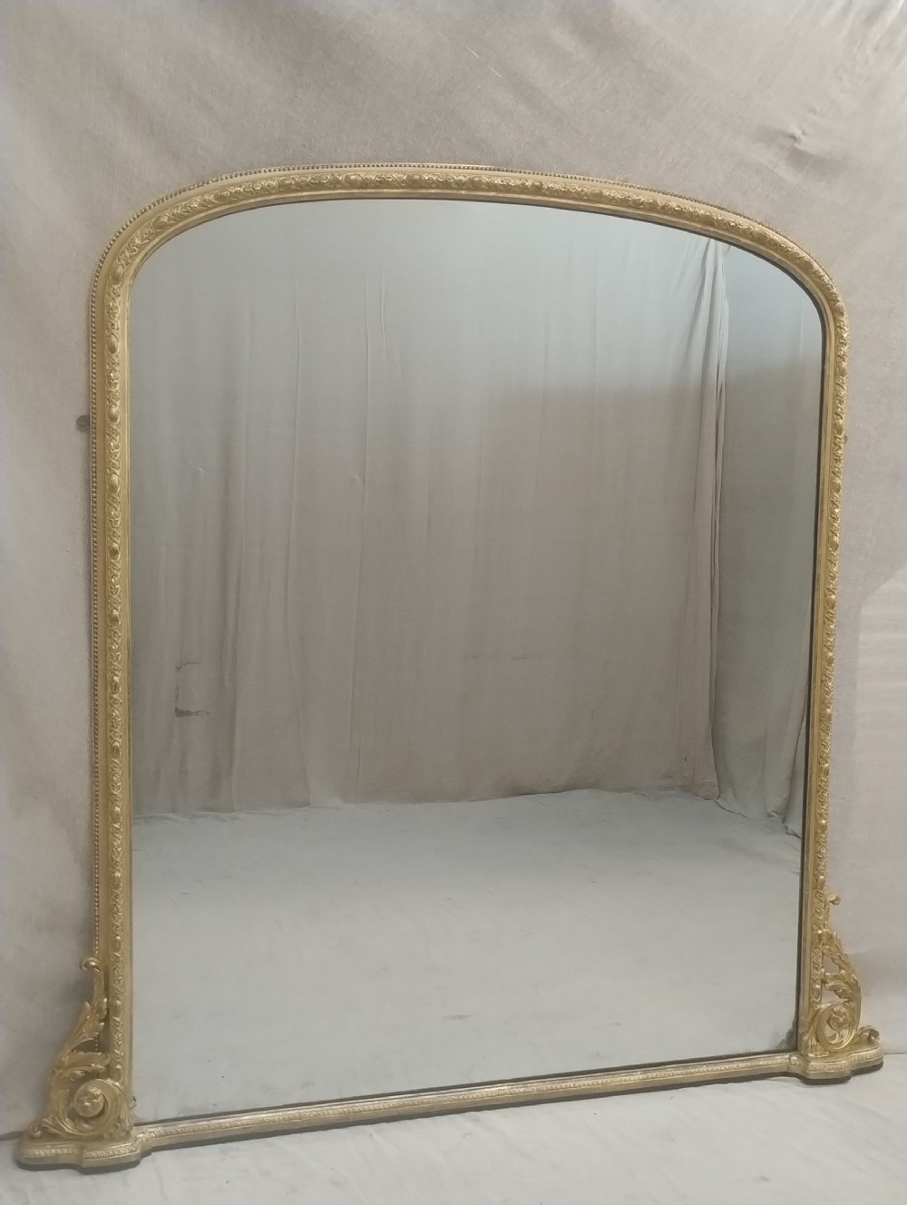 Large Antique Gilt Overmantle Mirror, mercury plate.