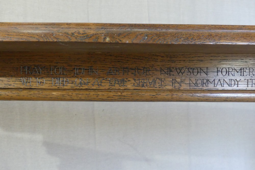 A long, narrow antique oak console table featuring a carved frieze, turned end supports, and a low central stretcher. View III