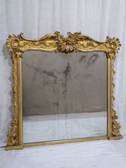 LARGE ANTIQUE GILT OVERMANTLE WALL MIRROR C1860 CHIPPENDALE REVIVAL