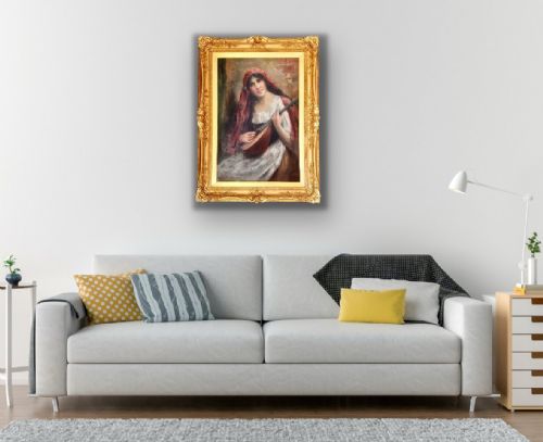 PORTRAIT OF A YOUNG WOMAN PLAYING THE LUTE WILLIAM JOSEPH CARROLL 18421902 - ADDITIONAL PHOTO 1