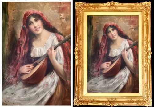 PORTRAIT OF A YOUNG WOMAN PLAYING THE LUTE WILLIAM JOSEPH CARROLL 18421902 - ADDITIONAL PHOTO 3