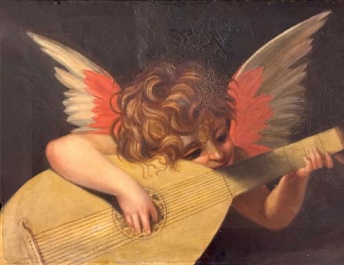 19TH CENTURY ITALIAN SCHOOL PAINTING ANGEL PLAYING THE LUTE AFTER ROSSO FIORENTINO 1495 1540 - ADDITIONAL PHOTO 3