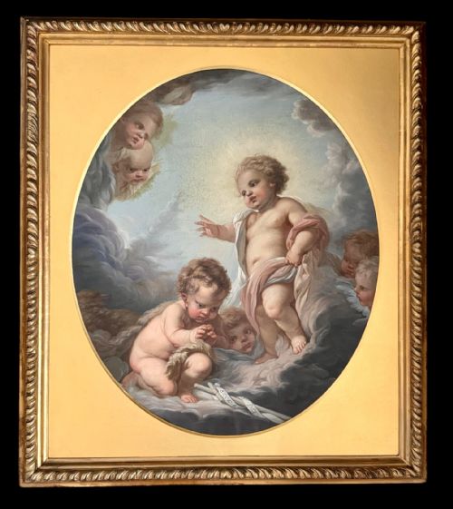 Painting of the Baby Jesus and the Infant Saint John, Leopoldo Dumini (Italian, 1825-1908)
