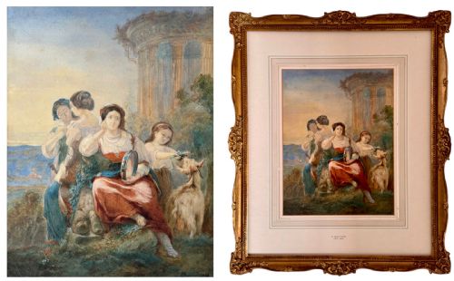 PAINTING OF A PASTORAL GATHERING OF MAIDENS AUGUSTUS JULES BOUVIER 18001867 - ADDITIONAL PHOTO 3