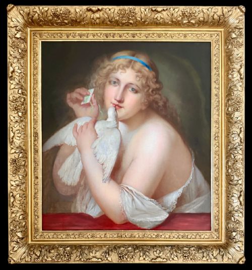 Painting of Aphrodite Holding a Dove, Augustin-luc Demoussey (1809-1880)
