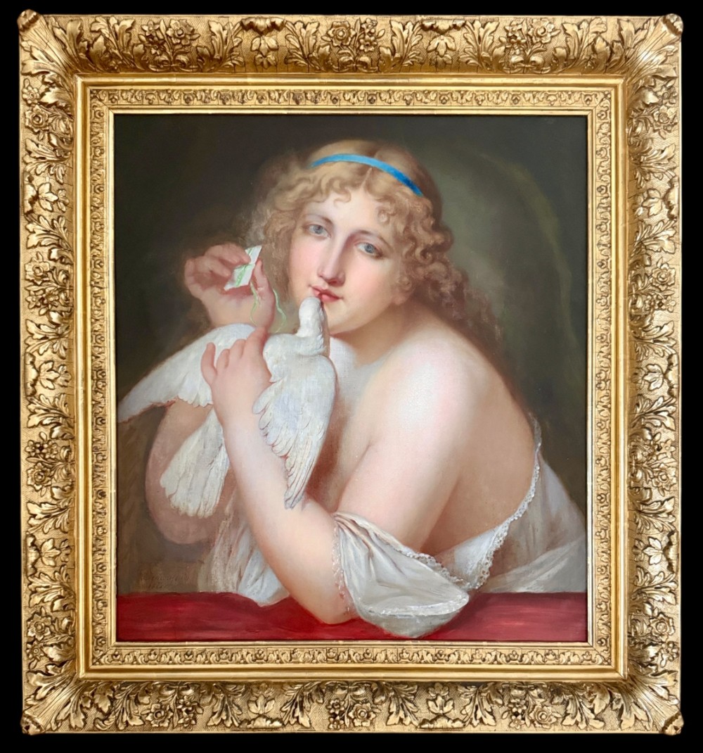 Painting of Aphrodite Holding A Dove, Augustin-Luc Demoussey (1809-1880)  