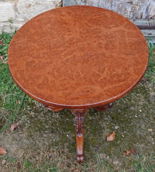 VERY FINE QUALITY 19TH CENTURY AMBOYNA TRIPOD WINE TABLE - ADDITIONAL PHOTO 6