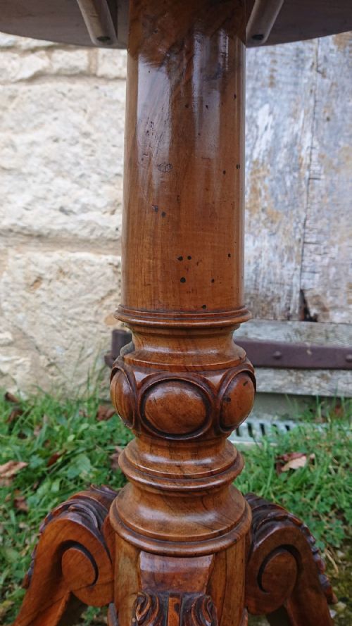 VERY FINE QUALITY 19TH CENTURY AMBOYNA TRIPOD WINE TABLE - ADDITIONAL PHOTO 12