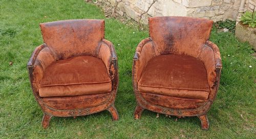 OLD LEATHER PAIR OF CHAIRS - ADDITIONAL PHOTO 5