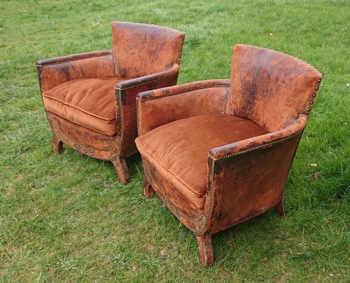 OLD LEATHER PAIR OF CHAIRS - ADDITIONAL PHOTO 7
