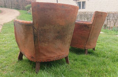 OLD LEATHER PAIR OF CHAIRS - ADDITIONAL PHOTO 11