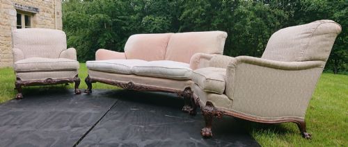 HOWARD AND SONS DEEP SEATED SPECIAL BRIDGEWATER SET OF TWO CHAIRS AND A SOFA STANDING ON BALL AND CLAW FEET - ADDITIONAL PHOTO 4