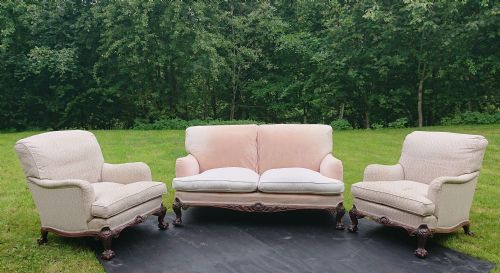 HOWARD AND SONS DEEP SEATED SPECIAL BRIDGEWATER SET OF TWO CHAIRS AND A SOFA STANDING ON BALL AND CLAW FEET - ADDITIONAL PHOTO 6