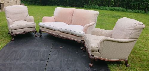 HOWARD AND SONS DEEP SEATED SPECIAL BRIDGEWATER SET OF TWO CHAIRS AND A SOFA STANDING ON BALL AND CLAW FEET - ADDITIONAL PHOTO 8