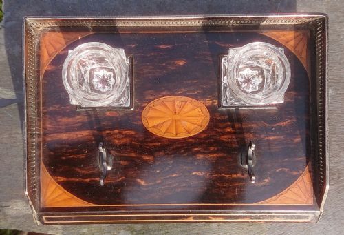 COROMANDEL AND SATINWOOD PEN AND INK TRAY WITH SILVER MOUNTS AND FEET BY RUPERT FAVELL DATED 1886 - ADDITIONAL PHOTO 7