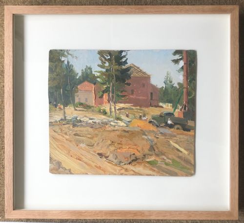 dacha andrei ovcharov oil on board - CATEGORY: ANTIQUE ART - DATED 1950
