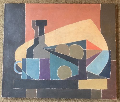 abstract with bottle oil on canvas - CATEGORY: ANTIQUE ART - DATED 1950