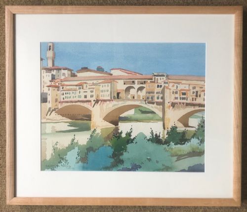 ponte vecchio florence watercolour signed - CATEGORY: ANTIQUE ART - DATED 1950