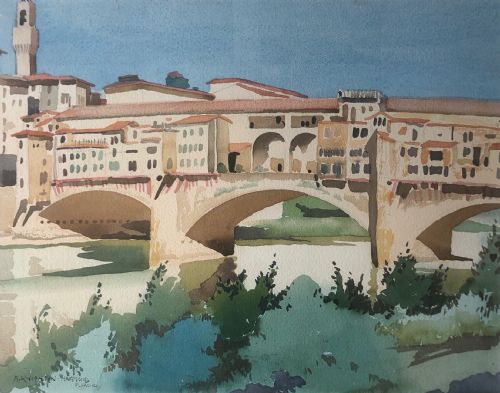 PONTE VECCHIO FLORENCE WATERCOLOUR SIGNED - ADDITIONAL PHOTO 1