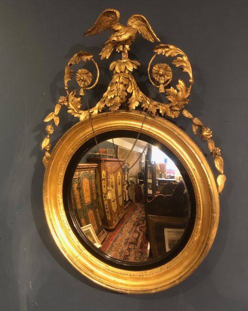 regency gilded convex mirror c 1800 - CATEGORY: ANTIQUE MIRRORS - DATED REGENCY