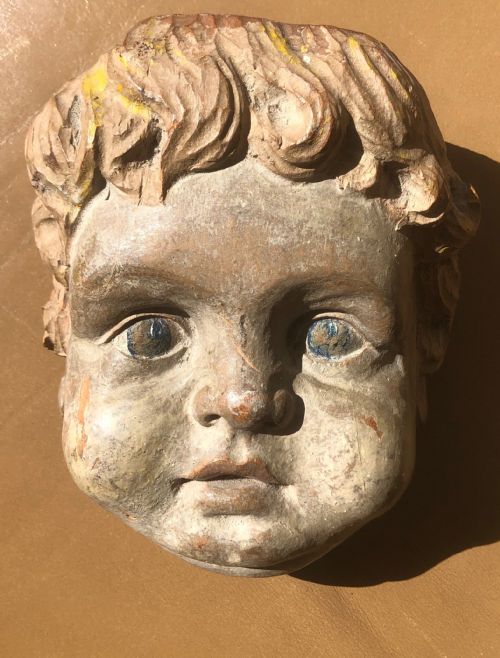 cherub head northern european original polychrome paint - CATEGORY: ANTIQUE MISCELLANEOUS - DATED 16TH CENTURY