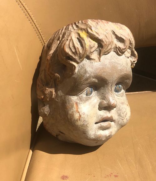 CHERUB HEAD NORTHERN EUROPEAN ORIGINAL POLYCHROME PAINT - ADDITIONAL PHOTO 2