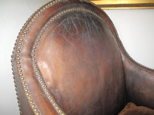 SUPERB FRENCH LEATHER STUDDED ARMCHAIR C 1920 - ADDITIONAL PHOTO 2