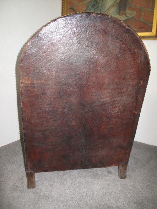 SUPERB FRENCH LEATHER STUDDED ARMCHAIR C 1920 - ADDITIONAL PHOTO 3