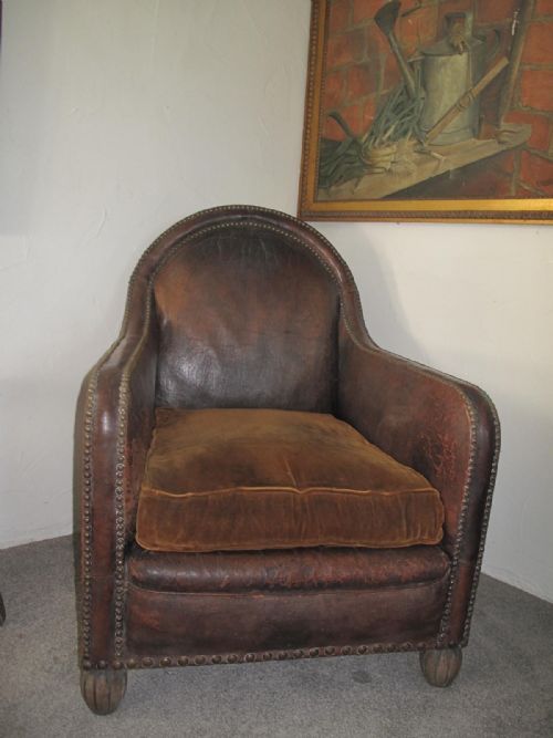 SUPERB FRENCH LEATHER STUDDED ARMCHAIR C 1920 - ADDITIONAL PHOTO 9