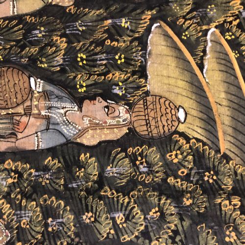 INDIAN PAINTED WALL CLOTH OF KRISHNA WITH HIS WIVES - ADDITIONAL PHOTO 2