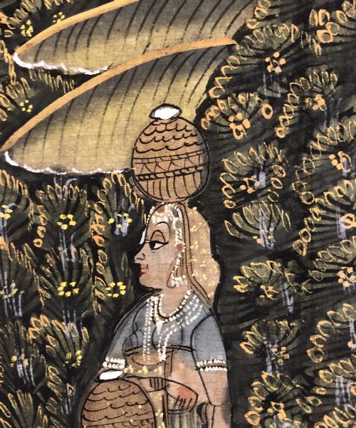INDIAN PAINTED WALL CLOTH OF KRISHNA WITH HIS WIVES - ADDITIONAL PHOTO 4
