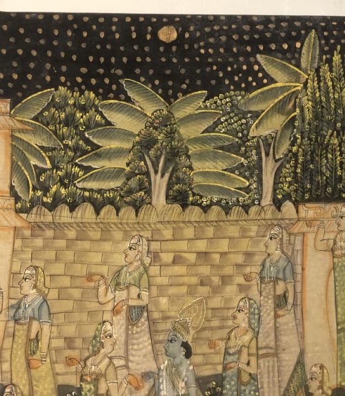 INDIAN PAINTED WALL CLOTH KRISHNA WITH HIS WIVES - ADDITIONAL PHOTO 2