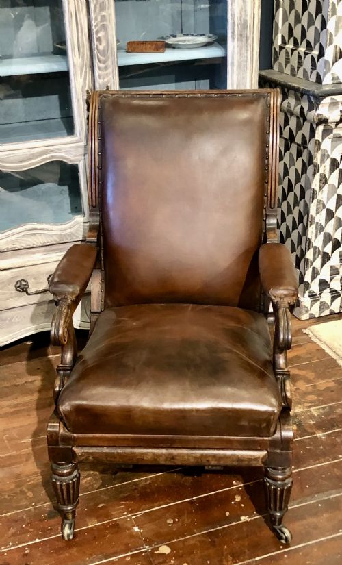REGENCY MAHOGANY AND LEATHER DAWS LIBRARY CHAIR - ADDITIONAL PHOTO 4